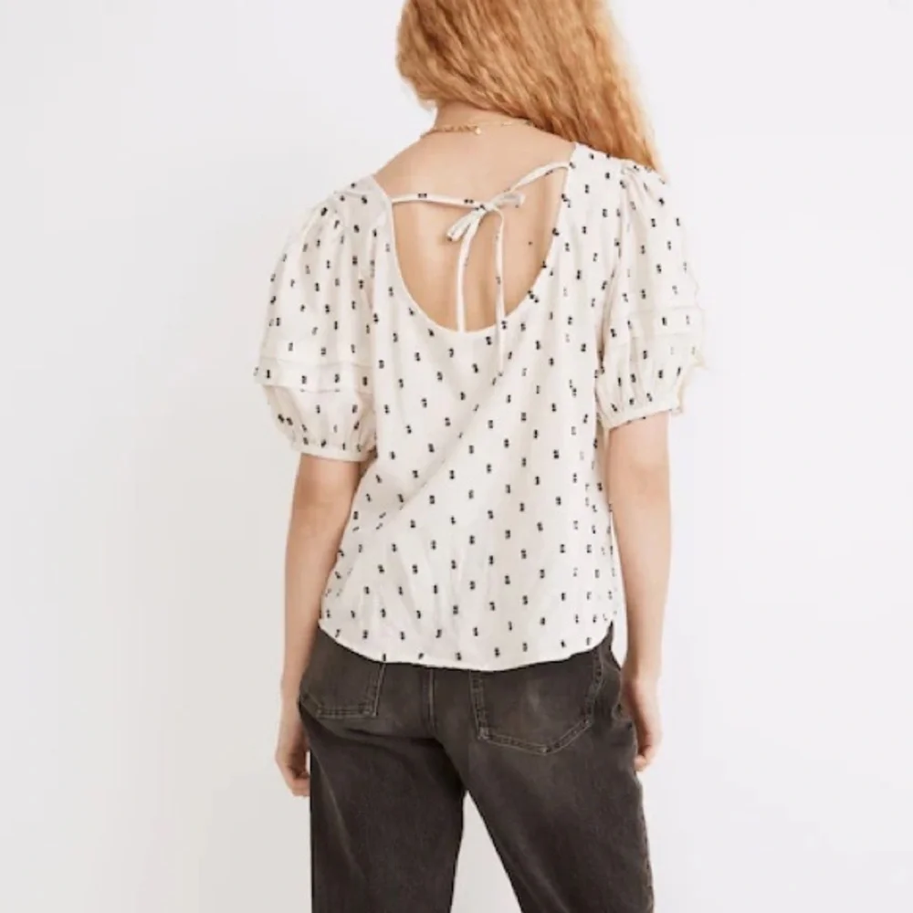 Madewell Stitch Detail with Puff Sleeve and Open Back Tie Blouse